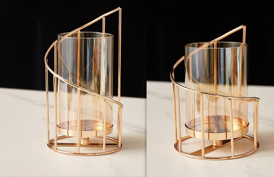 "Supports de bougie de table en fer et verre, disponibles en plusieurs dimensions et coloris (1A à 6A)."