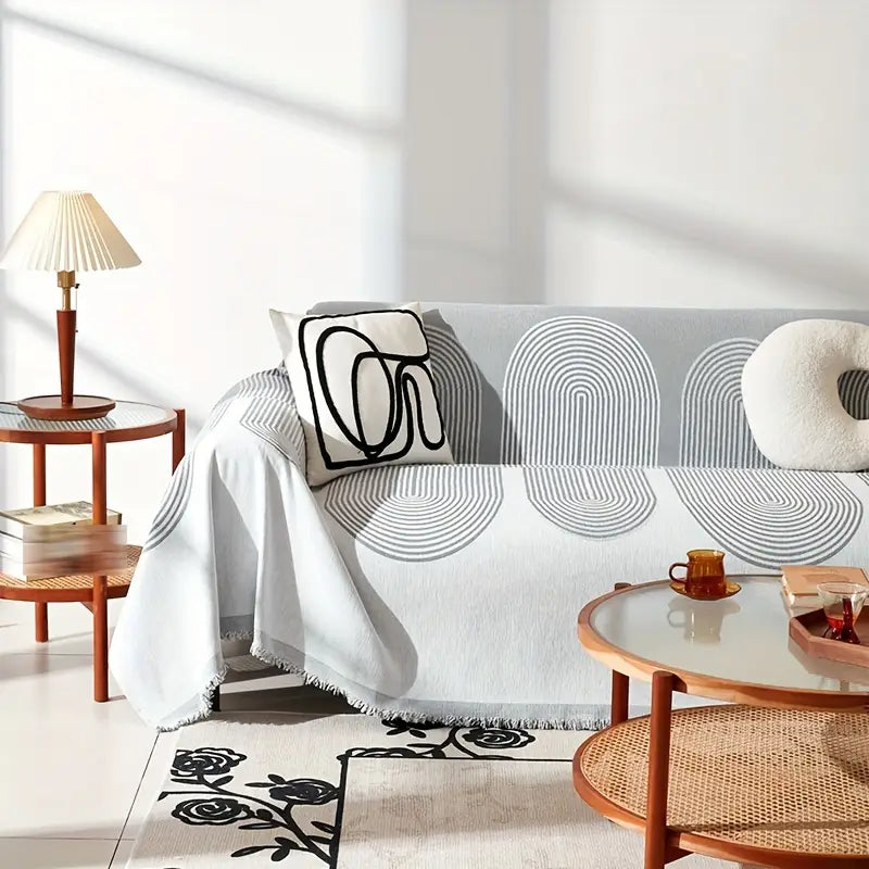 Canapé Universel en Chenille Douce - Rayures Modernes