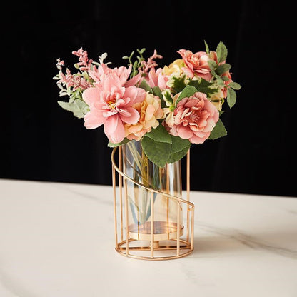 "Supports de bougie de table en fer et verre, disponibles en plusieurs dimensions et coloris (1A à 6A)."